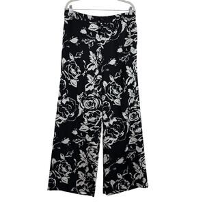 Lauren Ralph Lauren Black/Pearl Floral Print Wide Leg Pants Size 10 High Rise
